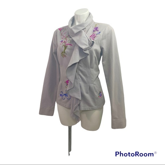 Antoinette C Embroidered Waterfall Frill Front Zip Jacket - Picture 3 of 16